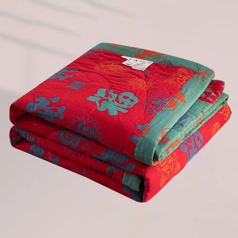 Doppellagige Sommerdecke aus Baumwolle mit Retro-Print