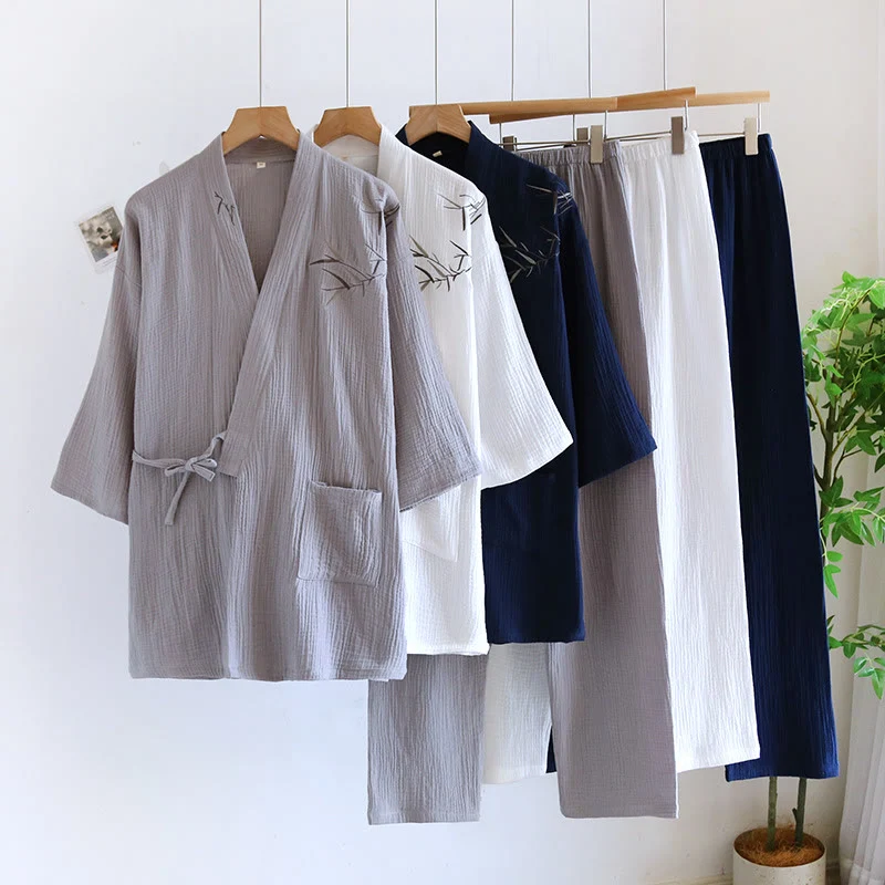 Unisex Kimono-Pyjama-Set aus Bambus-Jacquard