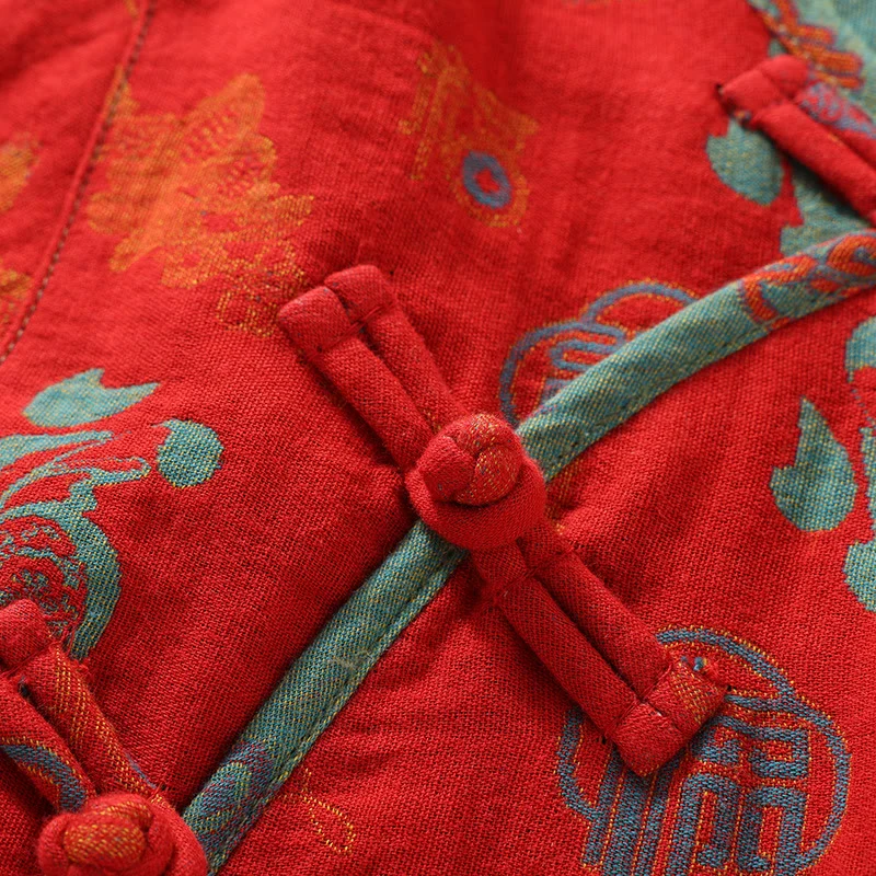 Rotes „Fu“-Nachtwäscheset aus Jacquard-Baumwolle