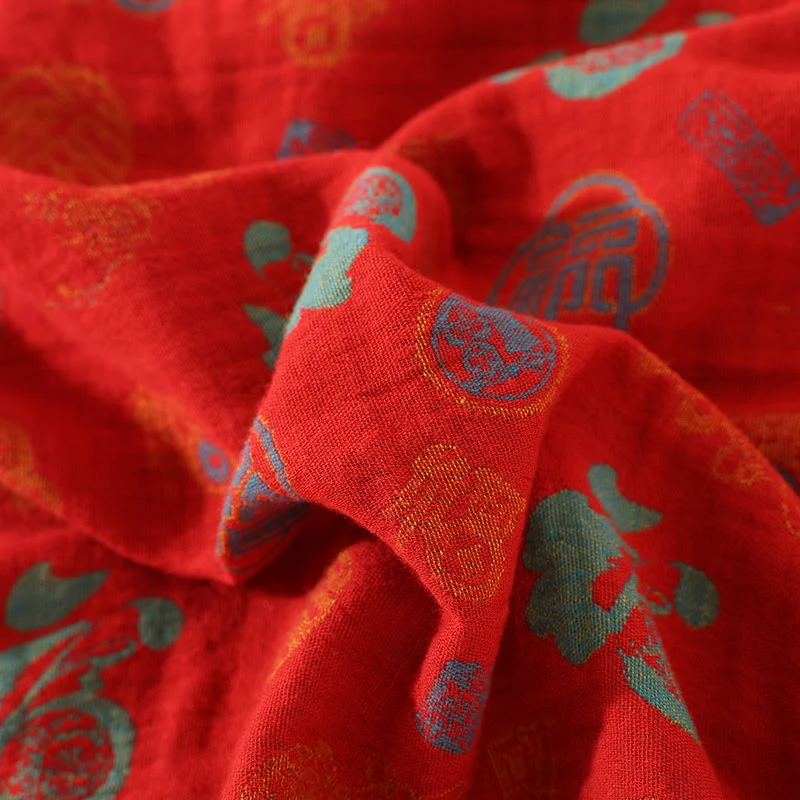 Rotes „Fu“-Nachtwäscheset aus Jacquard-Baumwolle