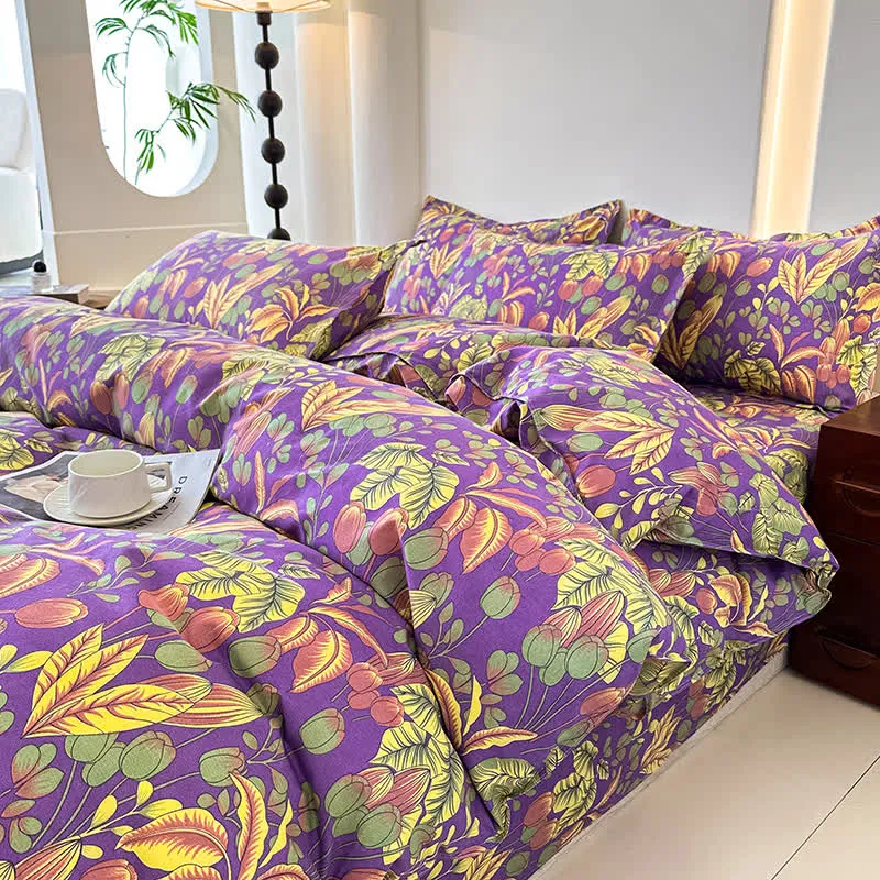 Bettwäscheset aus weicher Baumwollgaze mit Blumenblättern (4-teilig)