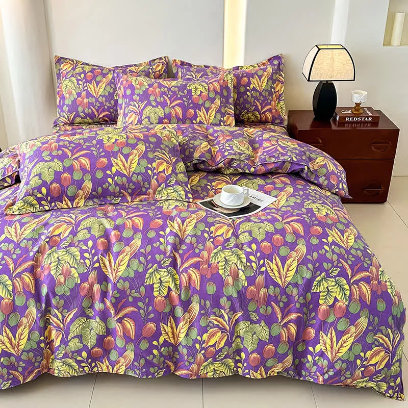 Bettwäscheset aus weicher Baumwollgaze mit Blumenblättern (4-teilig)