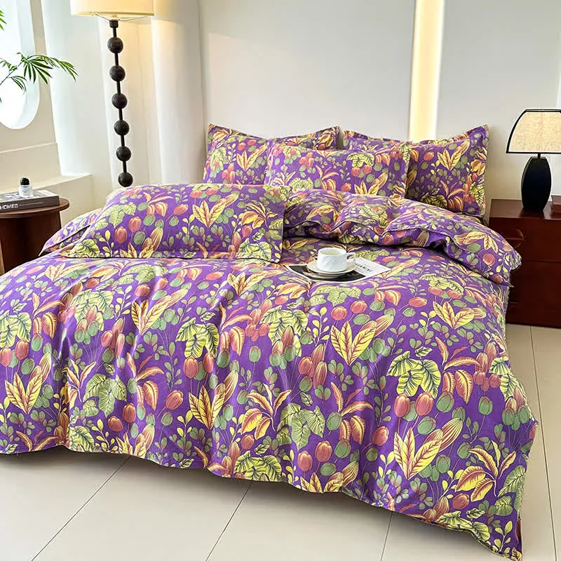 Bettwäscheset aus weicher Baumwollgaze mit Blumenblättern (4-teilig)