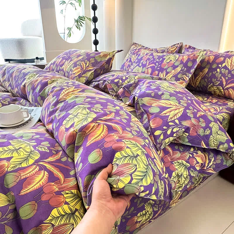 Bettwäscheset aus weicher Baumwollgaze mit Blumenblättern (4-teilig)
