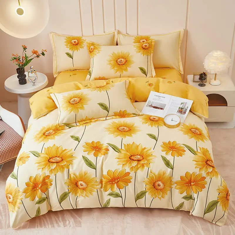 Wende-Bettwäscheset aus gebürsteter Baumwolle mit Sonnenblumenmotiv (4-teilig)