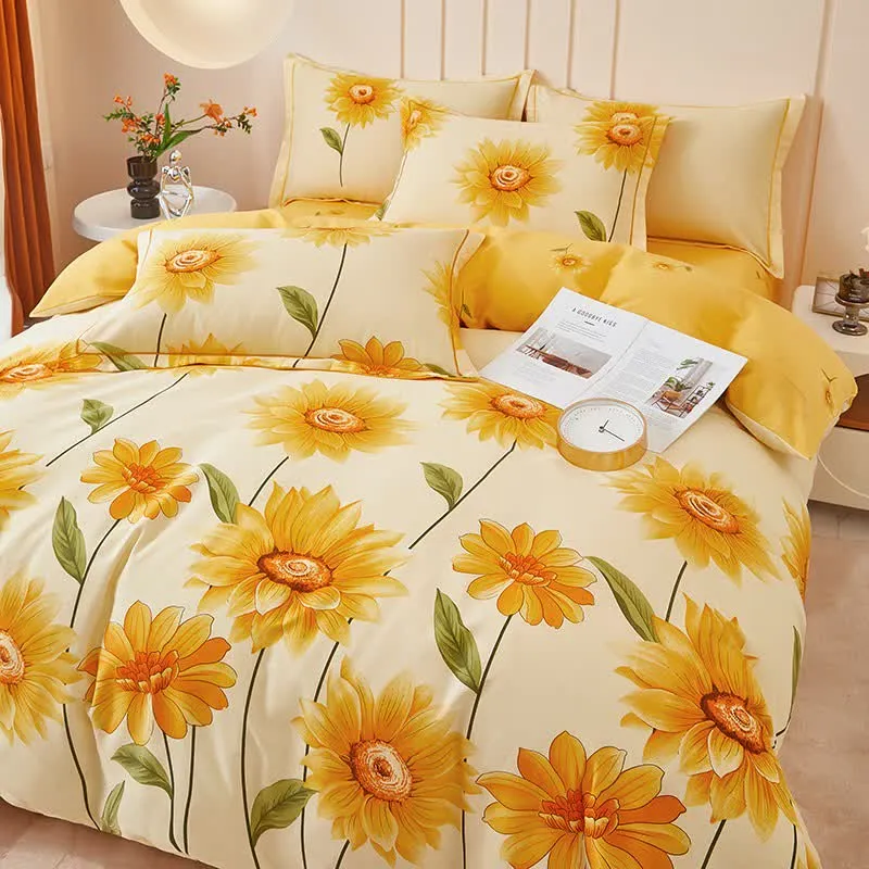 Wende-Bettwäscheset aus gebürsteter Baumwolle mit Sonnenblumenmotiv (4-teilig)