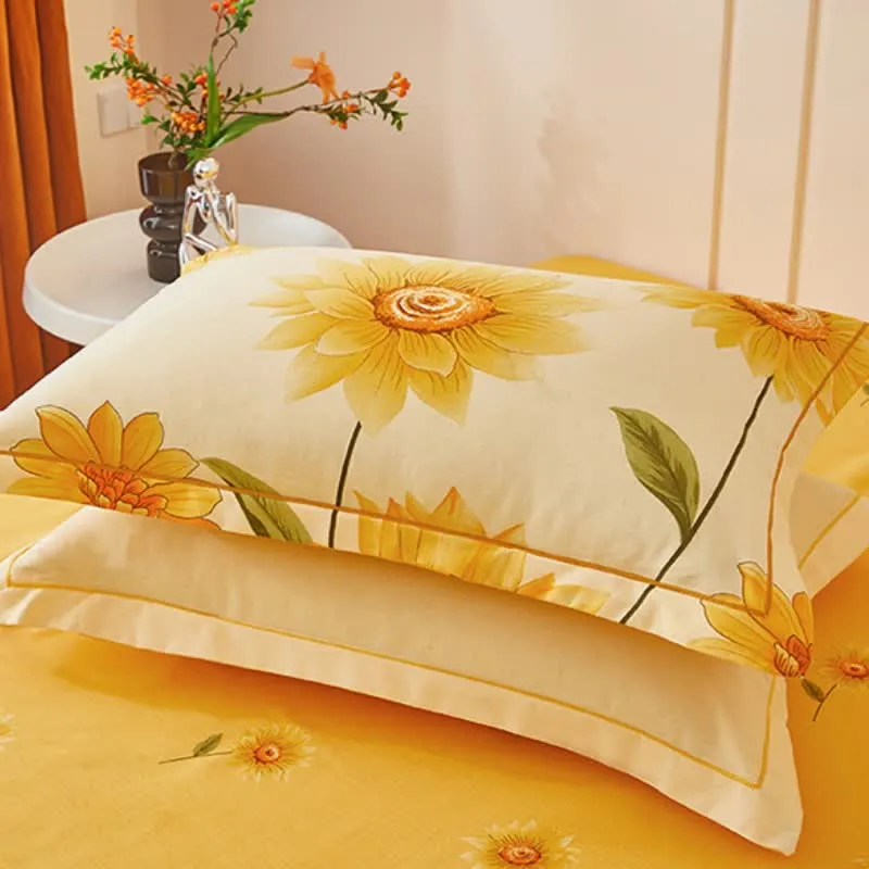 Wende-Bettwäscheset aus gebürsteter Baumwolle mit Sonnenblumenmotiv (4-teilig)
