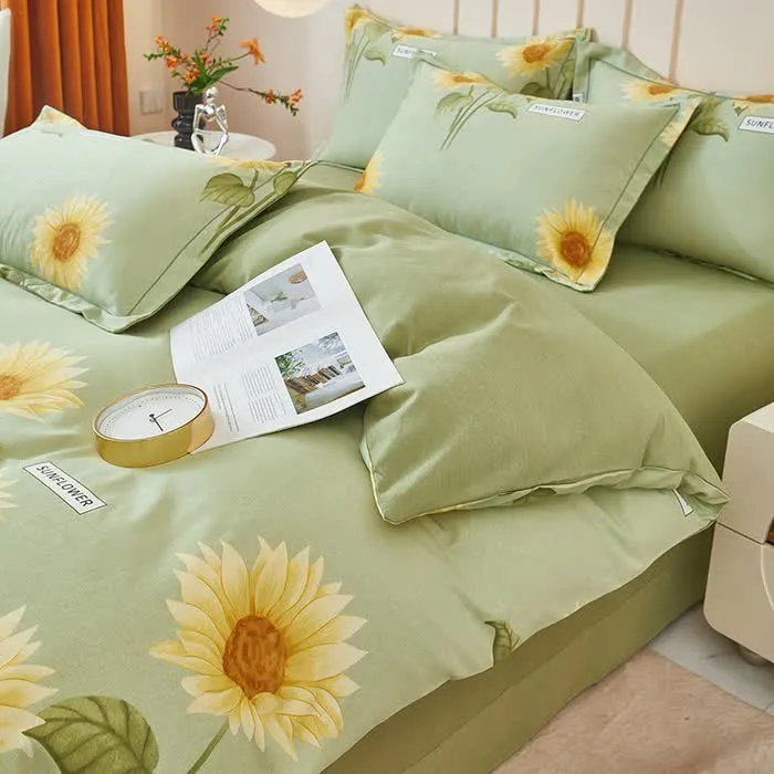 Bettwäscheset aus gebürsteter Baumwolle mit frischen Sonnenblumen (4-teilig)