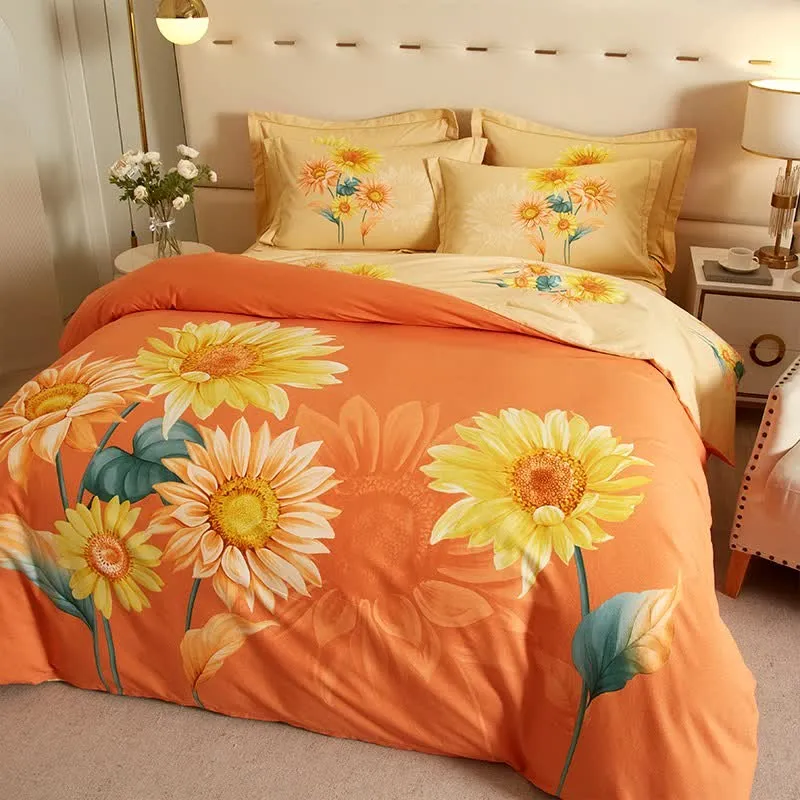 Wendebettwäsche aus gebürsteter Baumwolle mit Sonnenblumenmotiv (4-teilig)