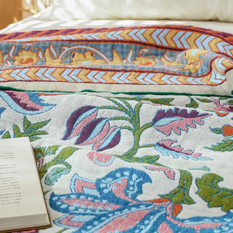 Ownkoti Steppdecke aus reiner Baumwollgaze mit Blumenmuster