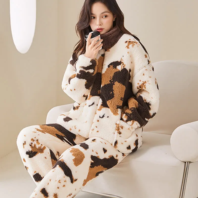 Ownkoti Fleece-Loungewear-Set mit künstlerischem Print