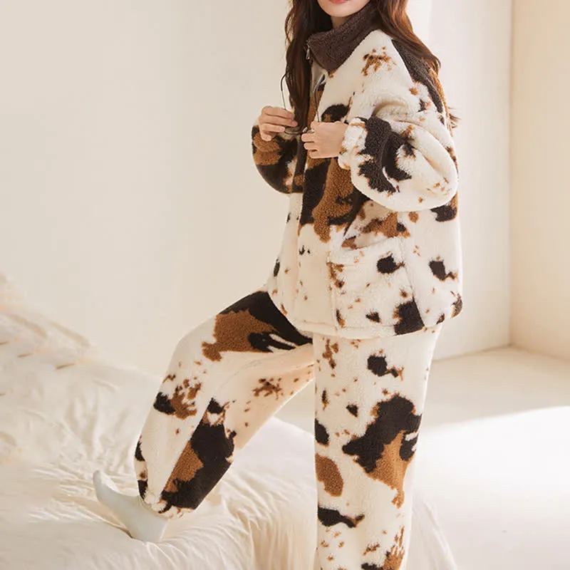 Ownkoti Fleece-Loungewear-Set mit künstlerischem Print