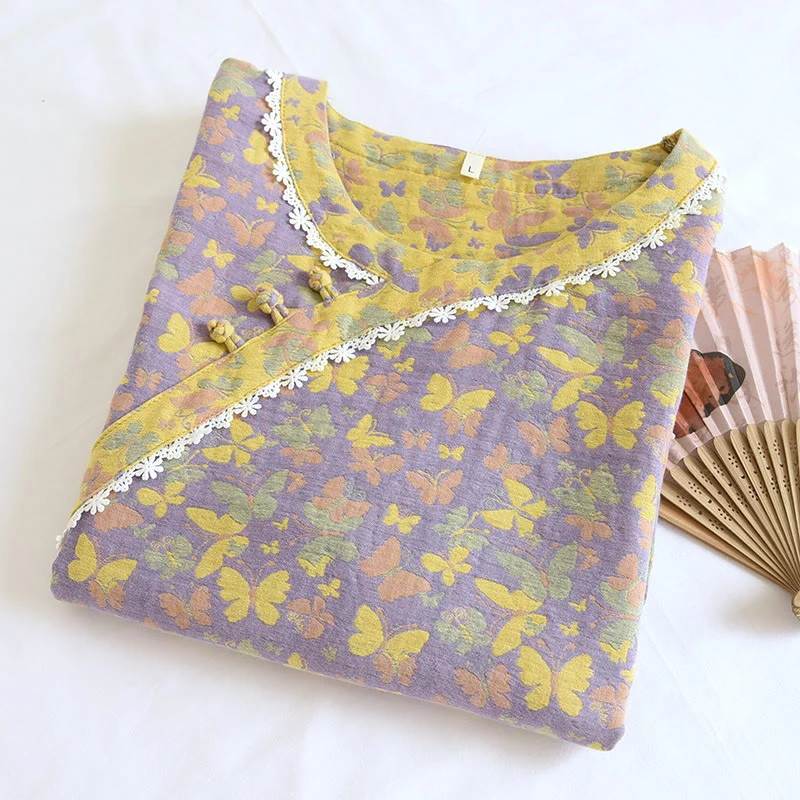 Pyjama-Set mit Schmetterlingsmotiv und Baumwollgaze-Jacquardmuster
