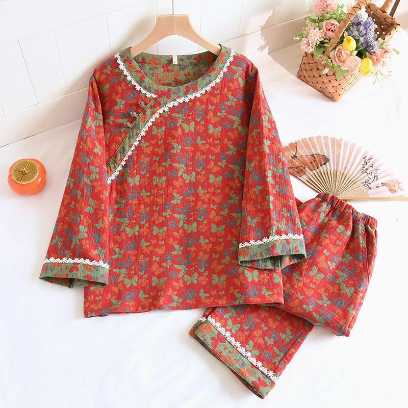 Pyjama-Set mit Schmetterlingsmotiv und Baumwollgaze-Jacquardmuster