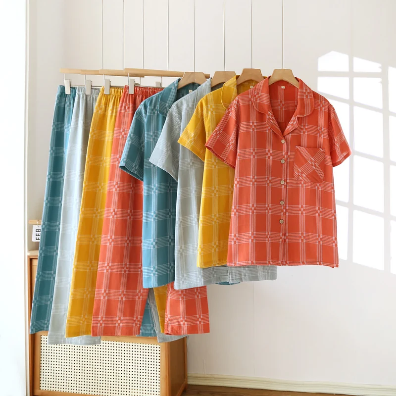 Unisex-Loungewear-Set aus karierter, garngefärbter Baumwolle