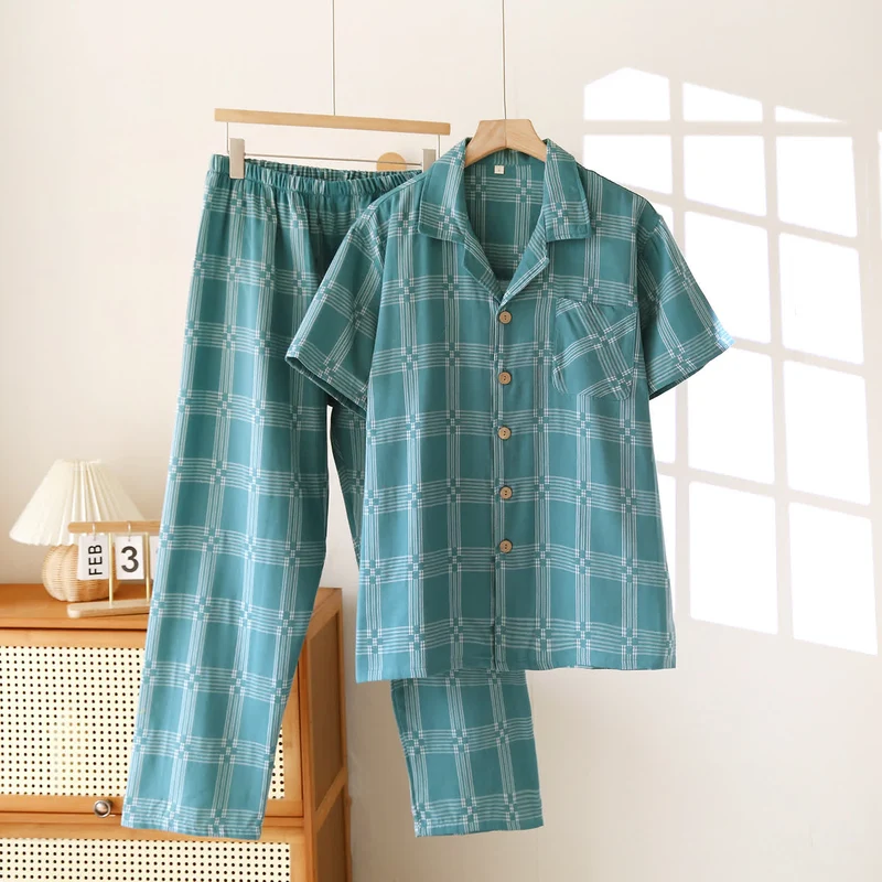 Unisex-Loungewear-Set aus karierter, garngefärbter Baumwolle