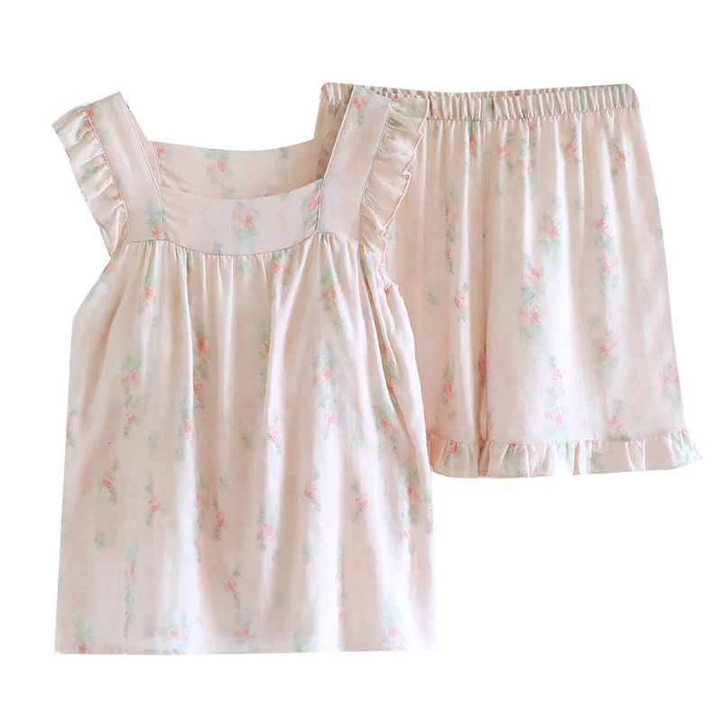 Loungewear-Set aus rosa geblümtem Rüschen-Camisole mit Rüschen