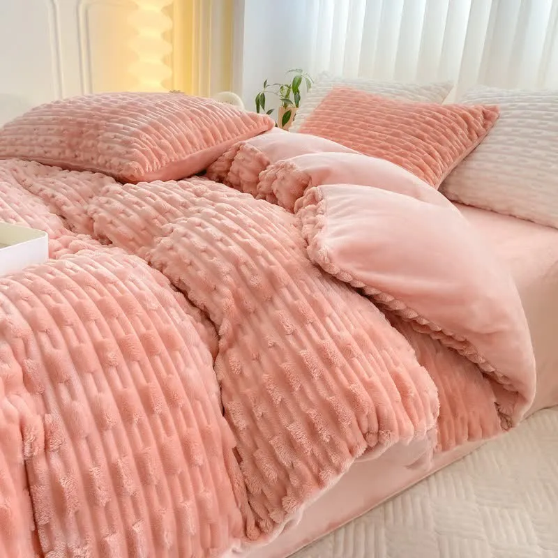 Bettwäsche-Set aus einfarbigem, strukturiertem Plüsch