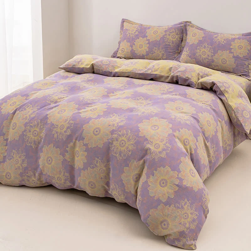 Wendebettwäscheset aus Baumwollgaze mit Jacquard-Blumenmuster (4-teilig)