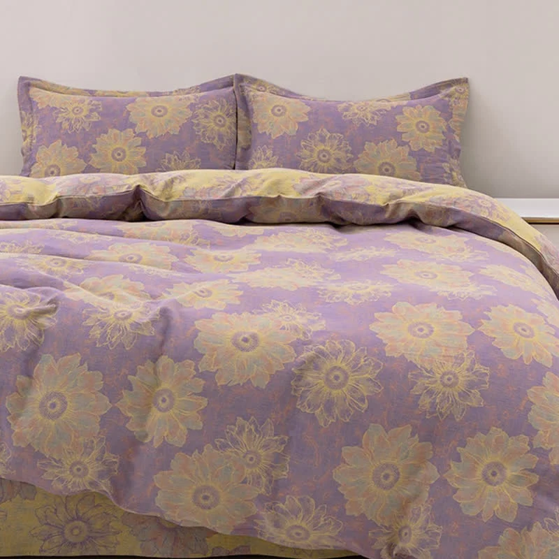 Wendebettwäscheset aus Baumwollgaze mit Jacquard-Blumenmuster (4-teilig)