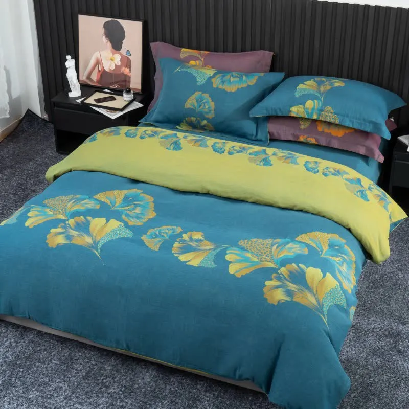 Ginkgo-inspiriertes Bettwäscheset aus Baumwollgaze (4-teilig)