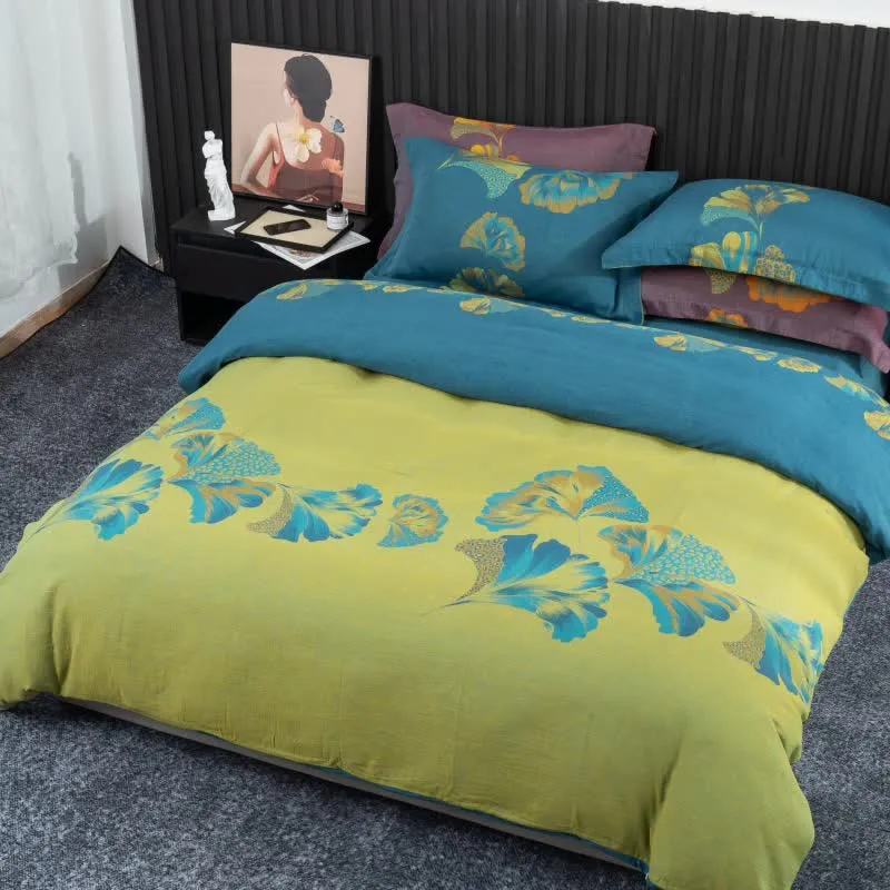 Ginkgo-inspiriertes Bettwäscheset aus Baumwollgaze (4-teilig)