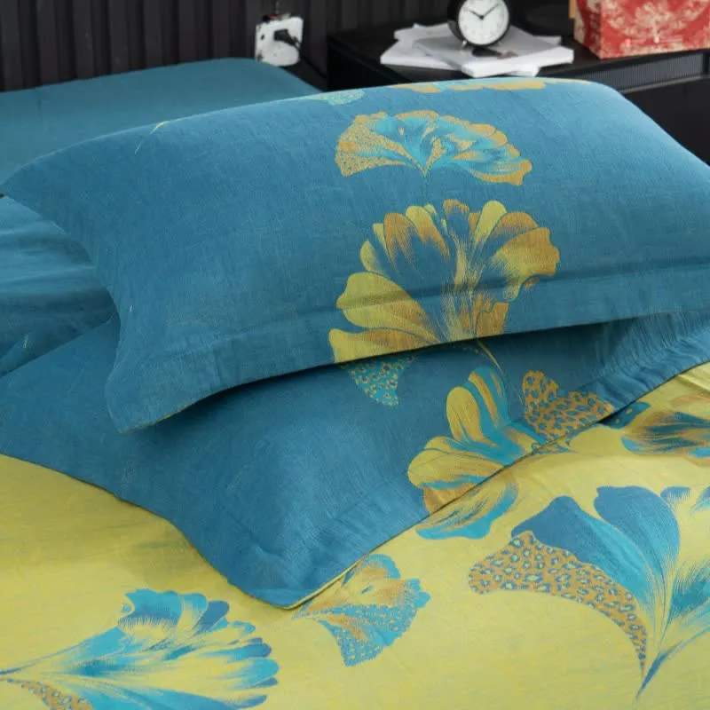 Ginkgo-inspiriertes Bettwäscheset aus Baumwollgaze (4-teilig)