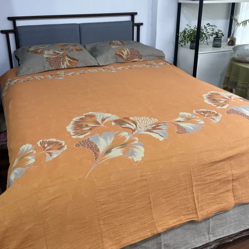 Ginkgo-inspiriertes Bettwäscheset aus Baumwollgaze (4-teilig)
