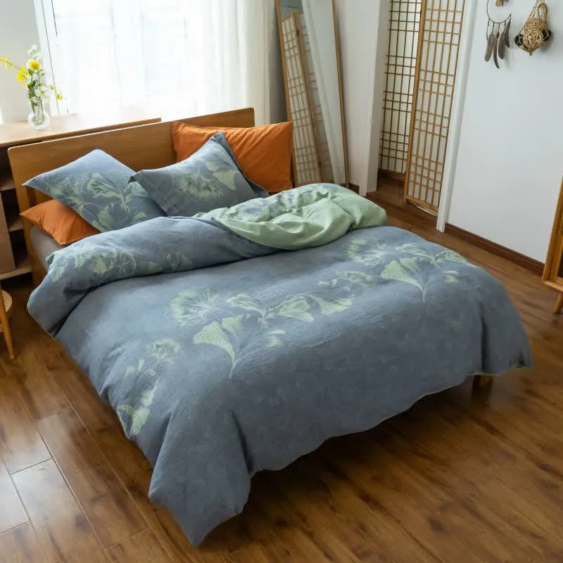 Ginkgo-inspiriertes Bettwäscheset aus Baumwollgaze (4-teilig)