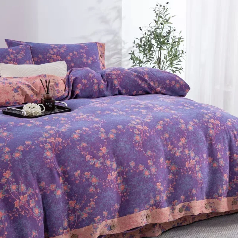 Wendebettwäscheset aus Baumwollgaze mit Blumenmuster (4-teilig)