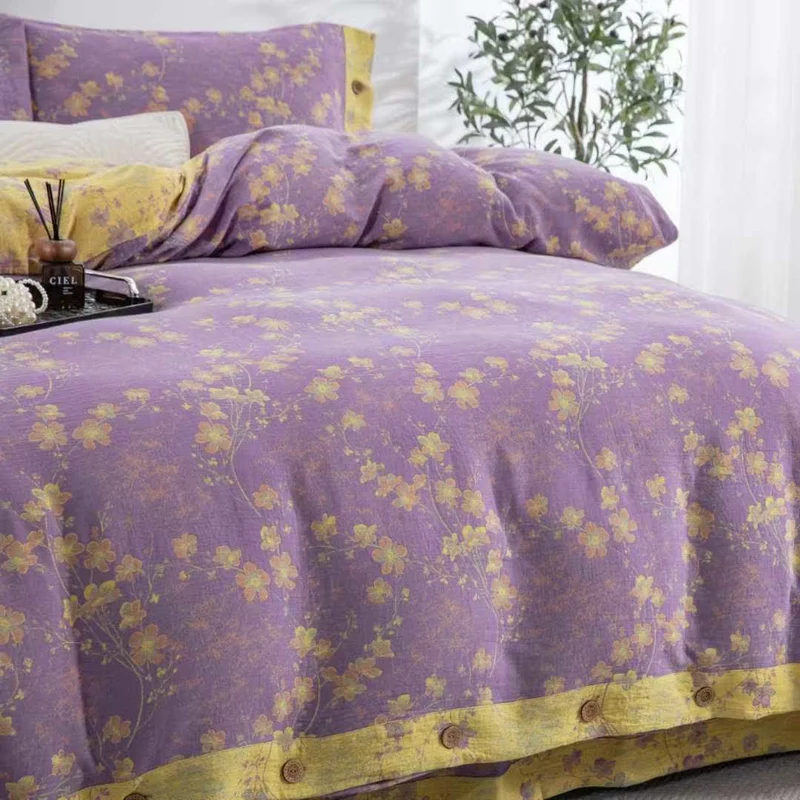 Wendebettwäscheset aus Baumwollgaze mit Blumenmuster (4-teilig)