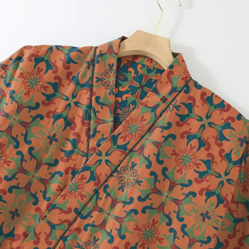 Loungewear-Set aus Baumwoll-Kimono mit geometrischem Muster