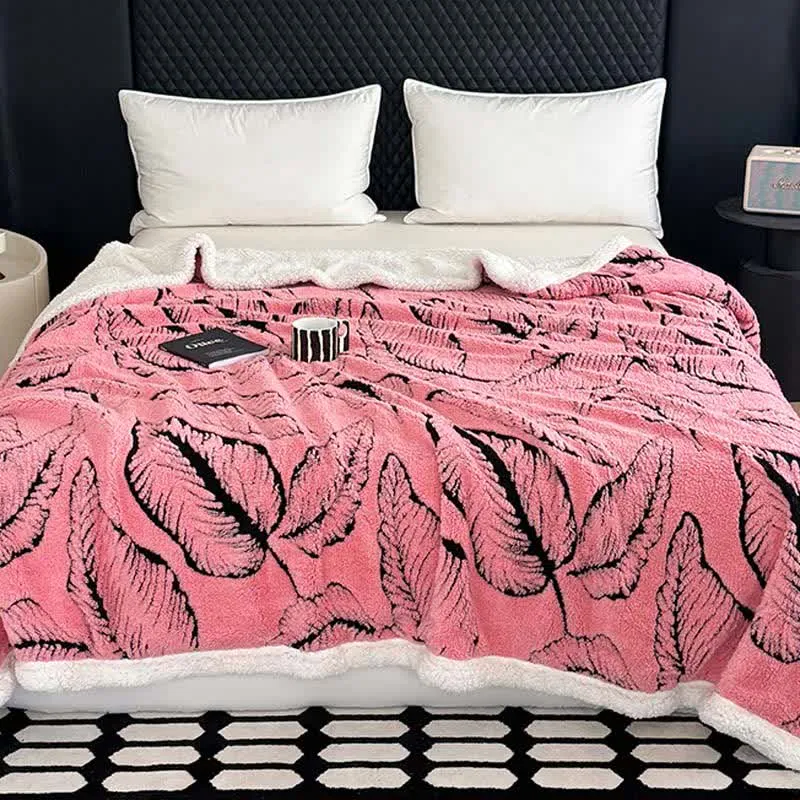Jacquard-Plüschdecke mit großen Blättern