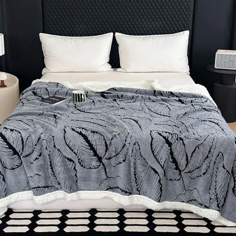 Jacquard-Plüschdecke mit großen Blättern