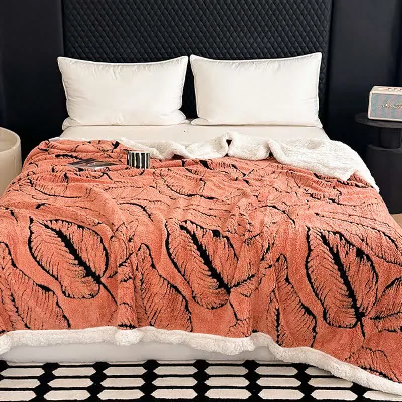 Jacquard-Plüschdecke mit großen Blättern