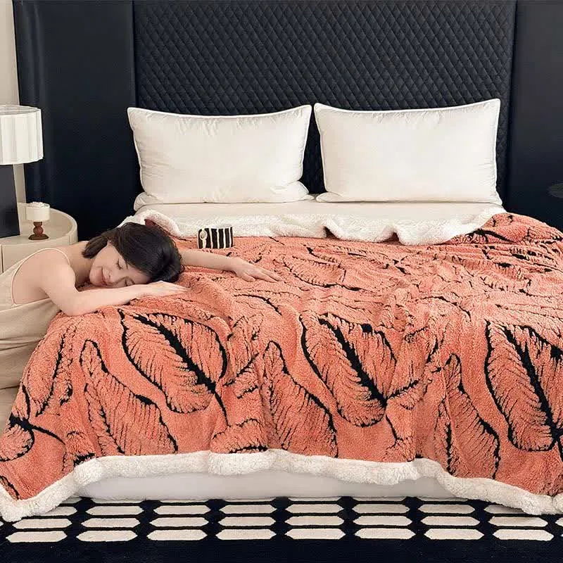 Jacquard-Plüschdecke mit großen Blättern