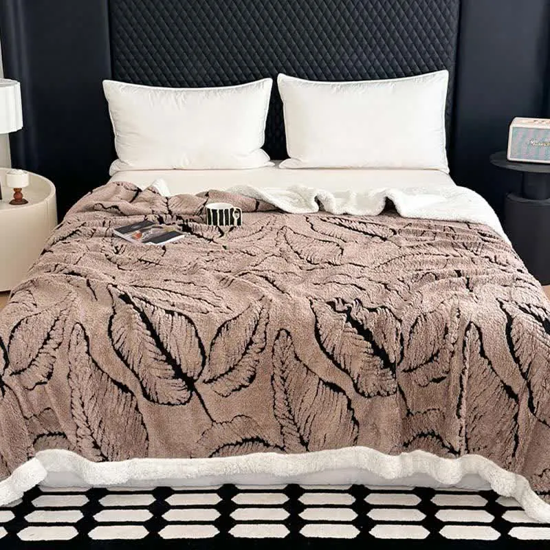 Jacquard-Plüschdecke mit großen Blättern
