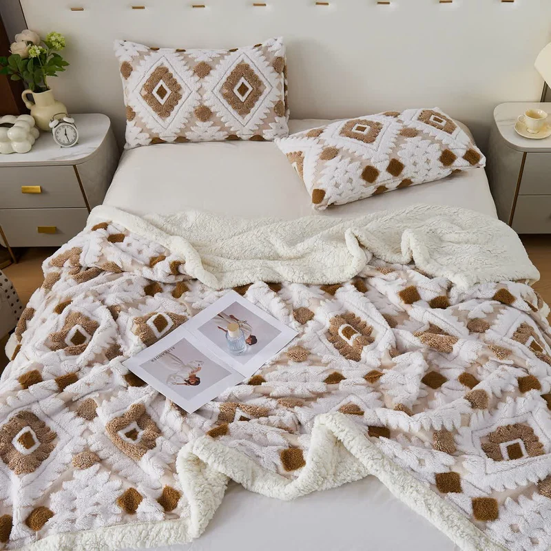 Jacquard-Sherpa-Überwurfdecke im Bohème-Stil