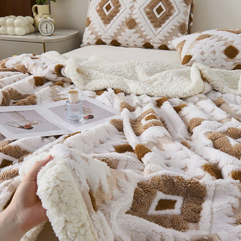 Jacquard-Sherpa-Überwurfdecke im Bohème-Stil