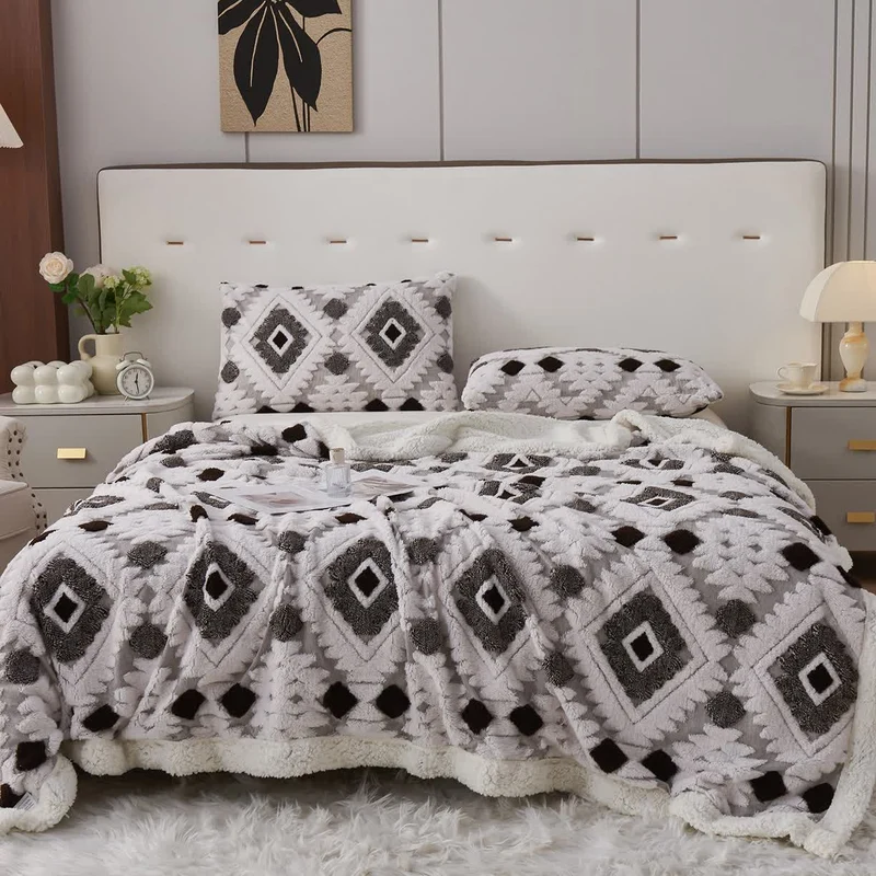 Jacquard-Sherpa-Überwurfdecke im Bohème-Stil
