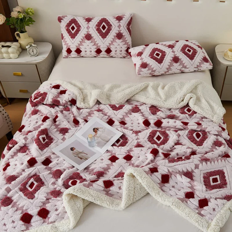 Jacquard-Sherpa-Überwurfdecke im Bohème-Stil