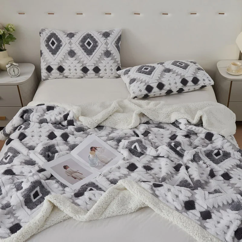 Jacquard-Sherpa-Überwurfdecke im Bohème-Stil