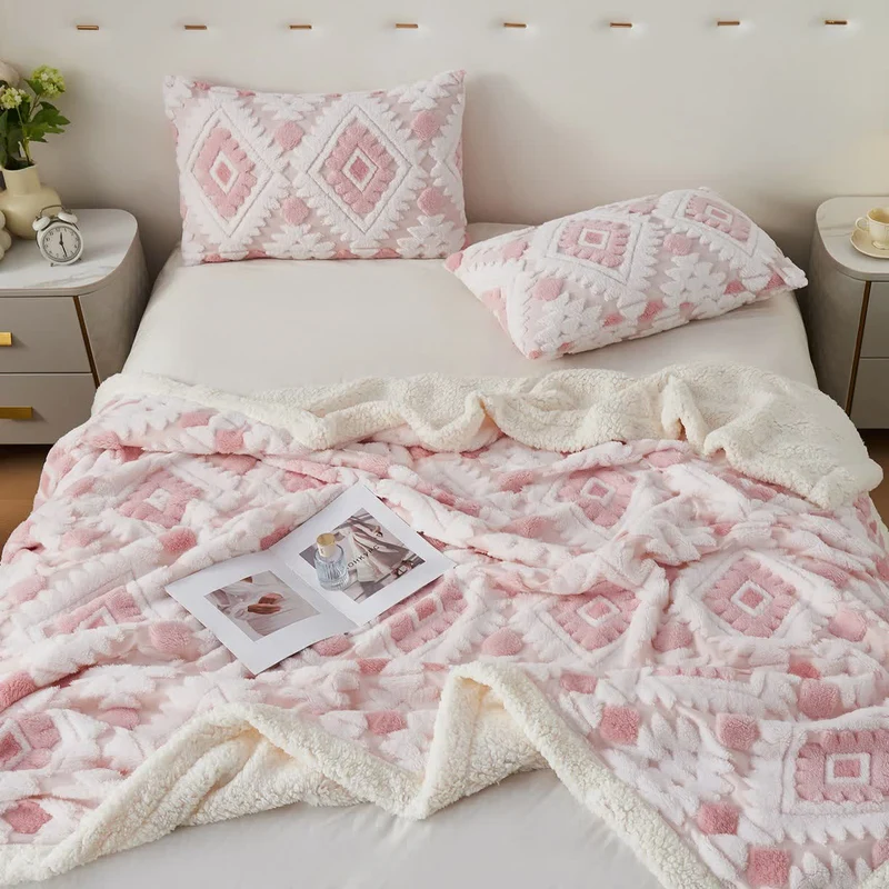 Jacquard-Sherpa-Überwurfdecke im Bohème-Stil