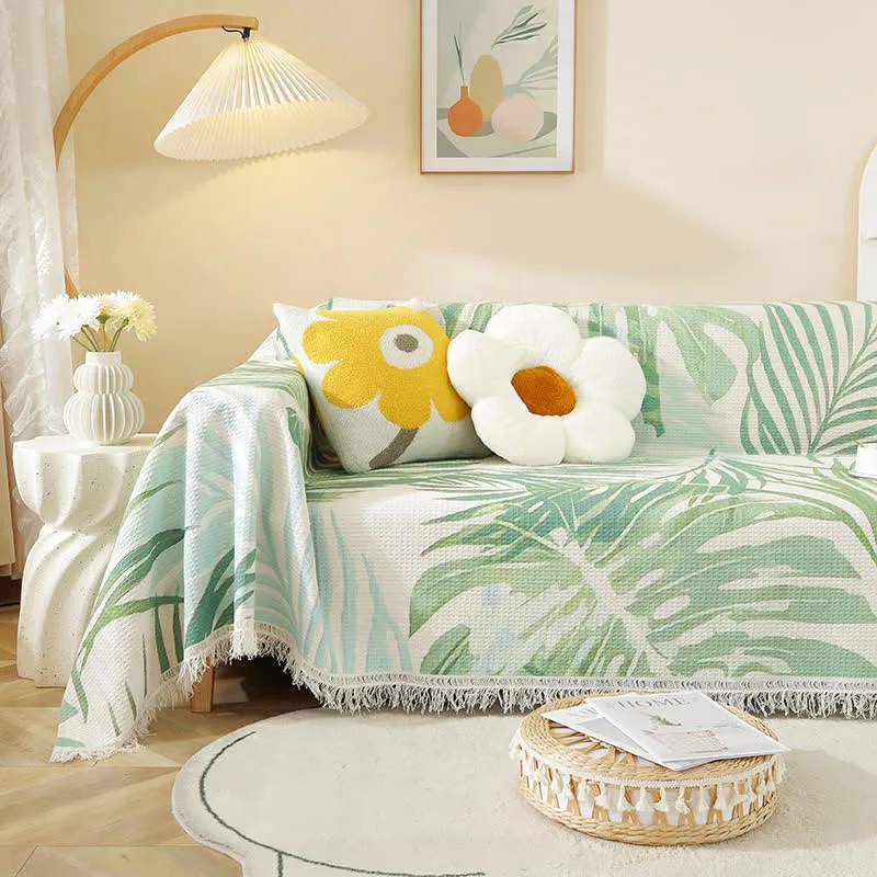 Sofa-Waffeldecke mit botanischem Blattmuster