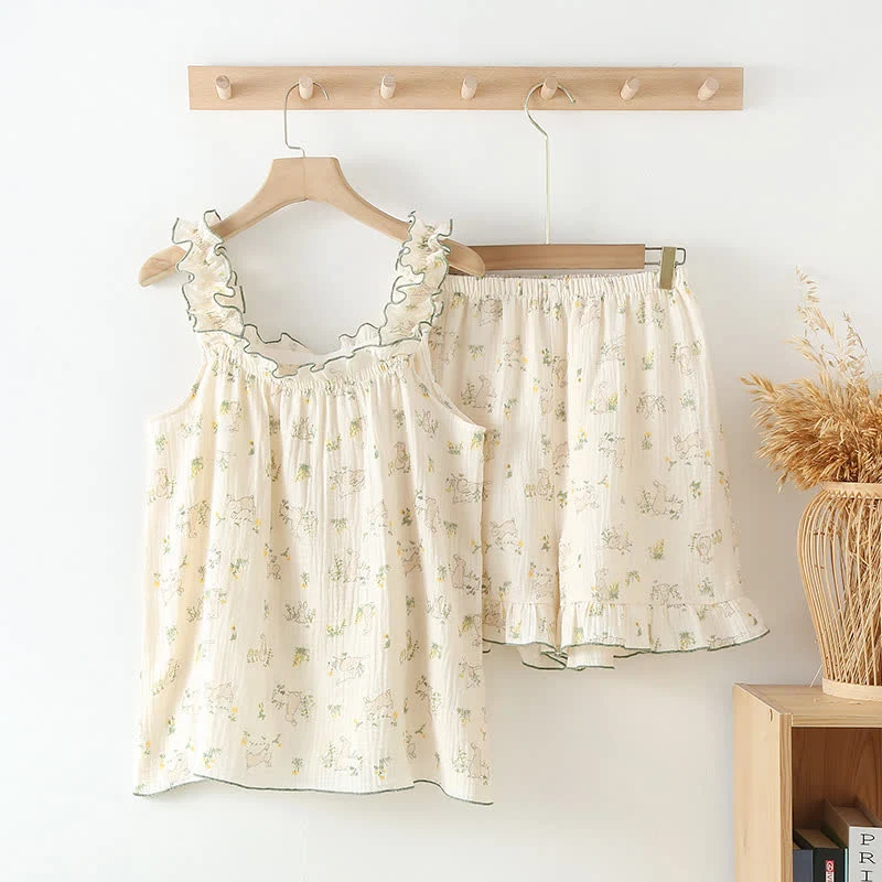 Rustic Bunny – Camisole-Pyjama aus Baumwolle mit Rüschen