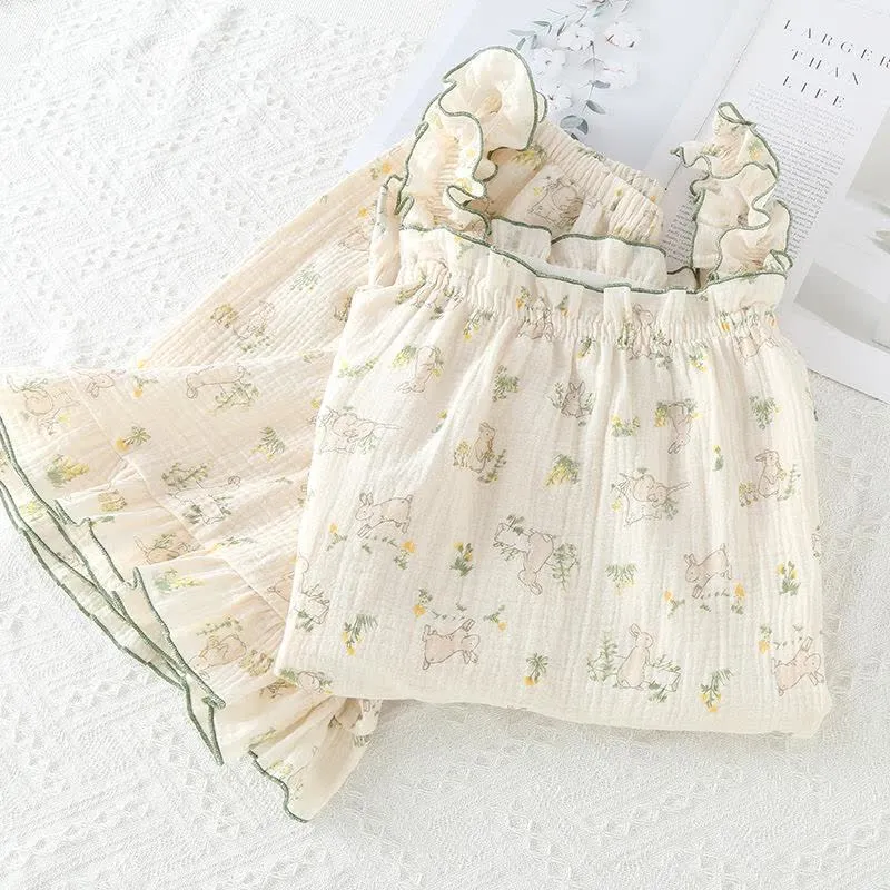 Rustic Bunny – Camisole-Pyjama aus Baumwolle mit Rüschen