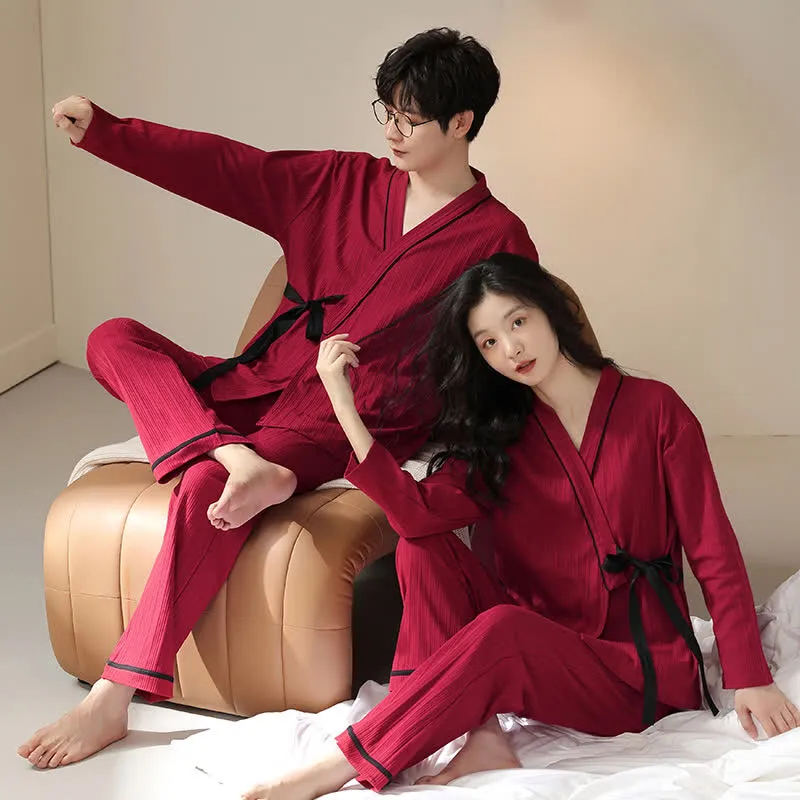 Partner-Pyjama-Set aus Baumwolle, Kimono-Design