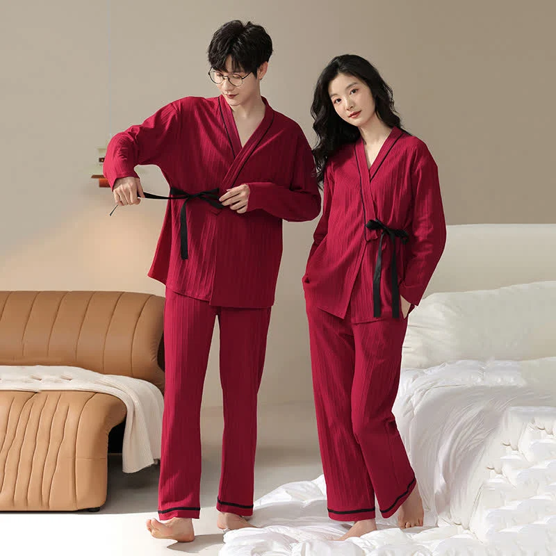 Partner-Pyjama-Set aus Baumwolle, Kimono-Design