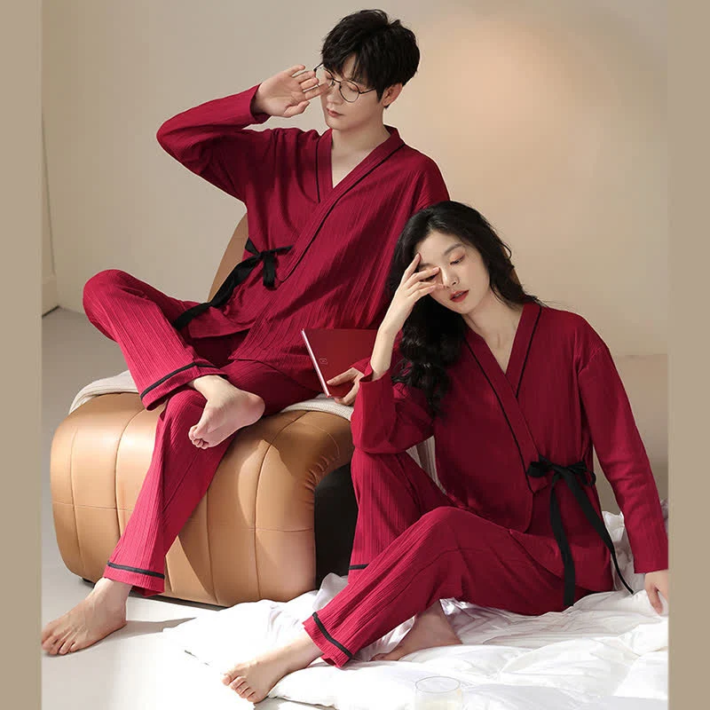 Partner-Pyjama-Set aus Baumwolle, Kimono-Design