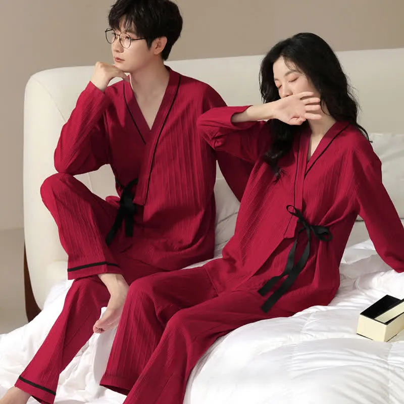 Partner-Pyjama-Set aus Baumwolle, Kimono-Design